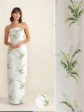 Strapless White Floral Column Wedding Dress